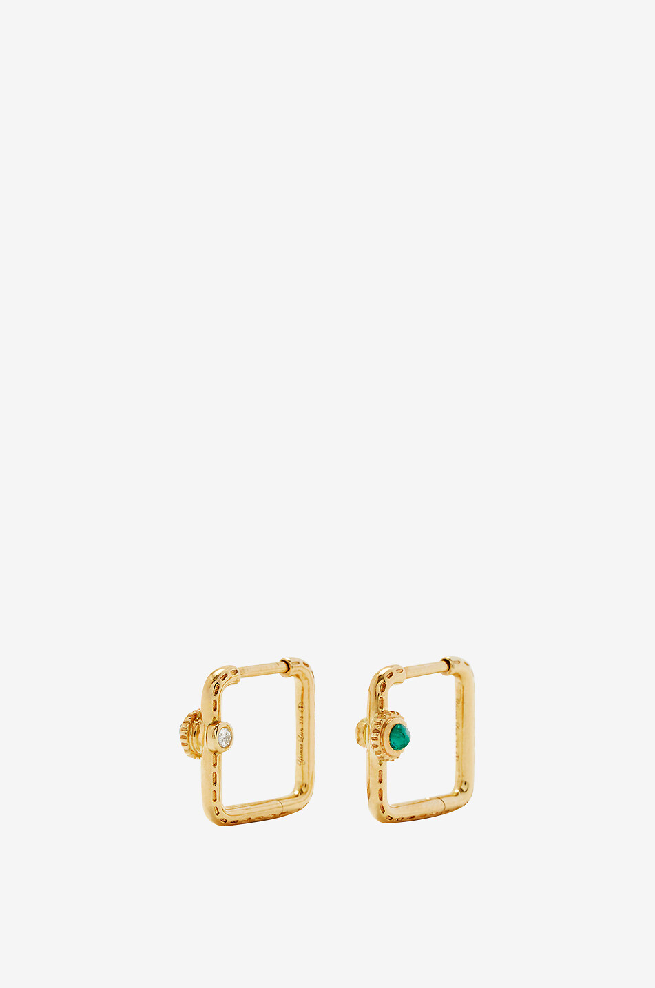 YVONNE LEON Créoles carrés en or et diamants ornées de pierres Mini Gousset Femme VERT 1