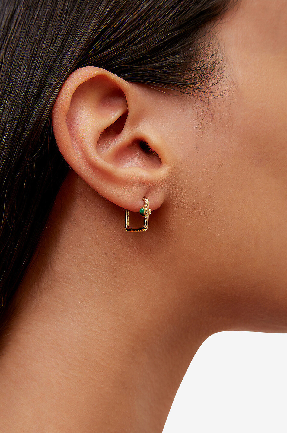 YVONNE LEON Créoles carrés en or et diamants ornées de pierres Mini Gousset Femme VERT 2