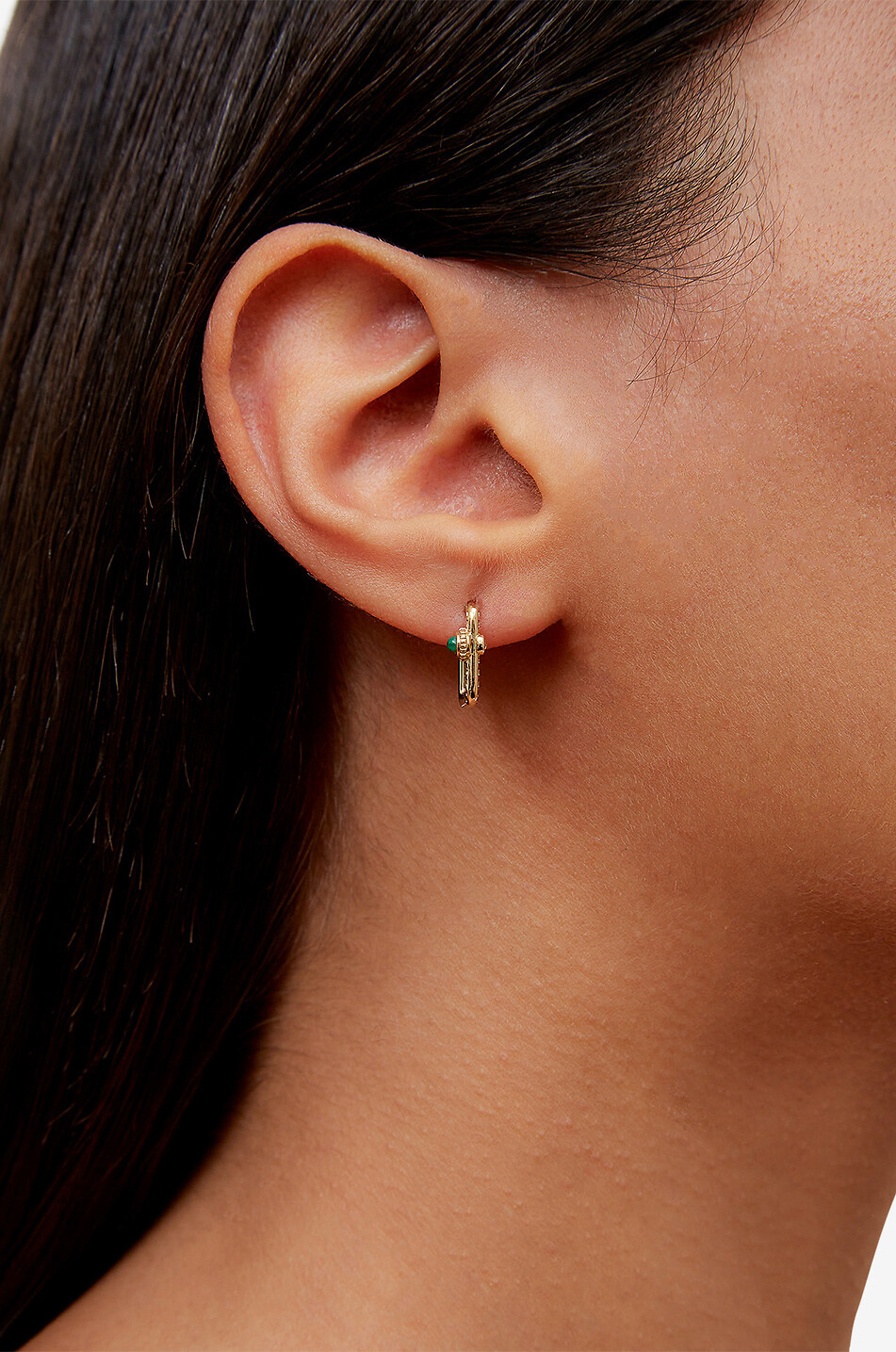 YVONNE LEON Créoles carrés en or et diamants ornées de pierres Mini Gousset Femme VERT 3