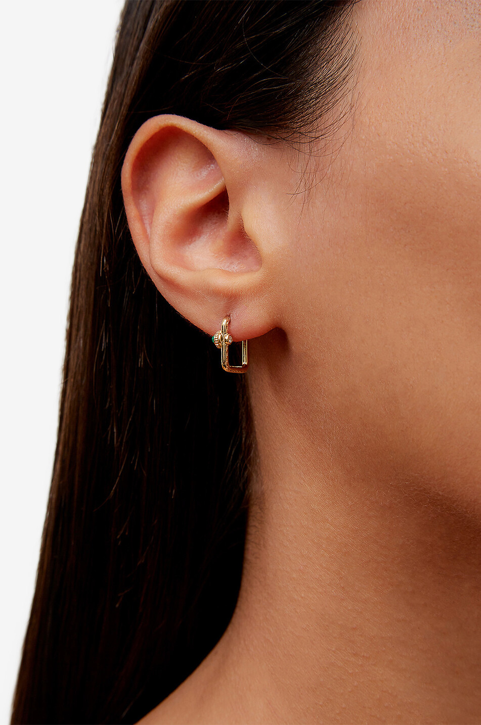 YVONNE LEON Créoles carrés en or et diamants ornées de pierres Mini Gousset Femme VERT 4