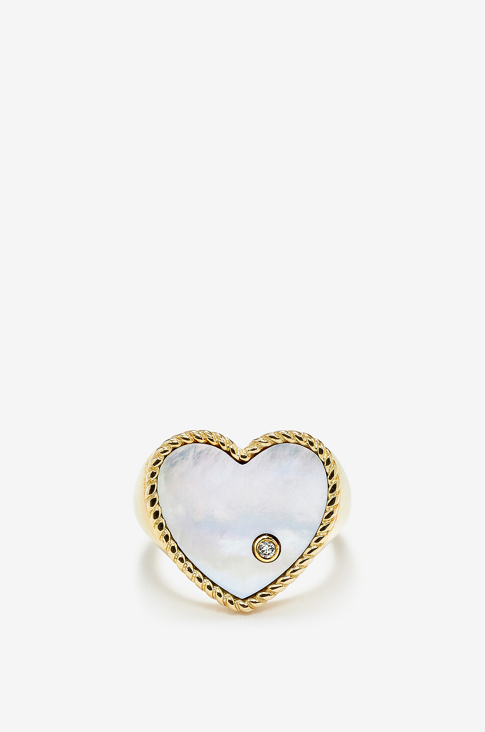 YVONNE LEON Coeur yellow gold and diamond signet ring with stone Women EGGSHELL 1