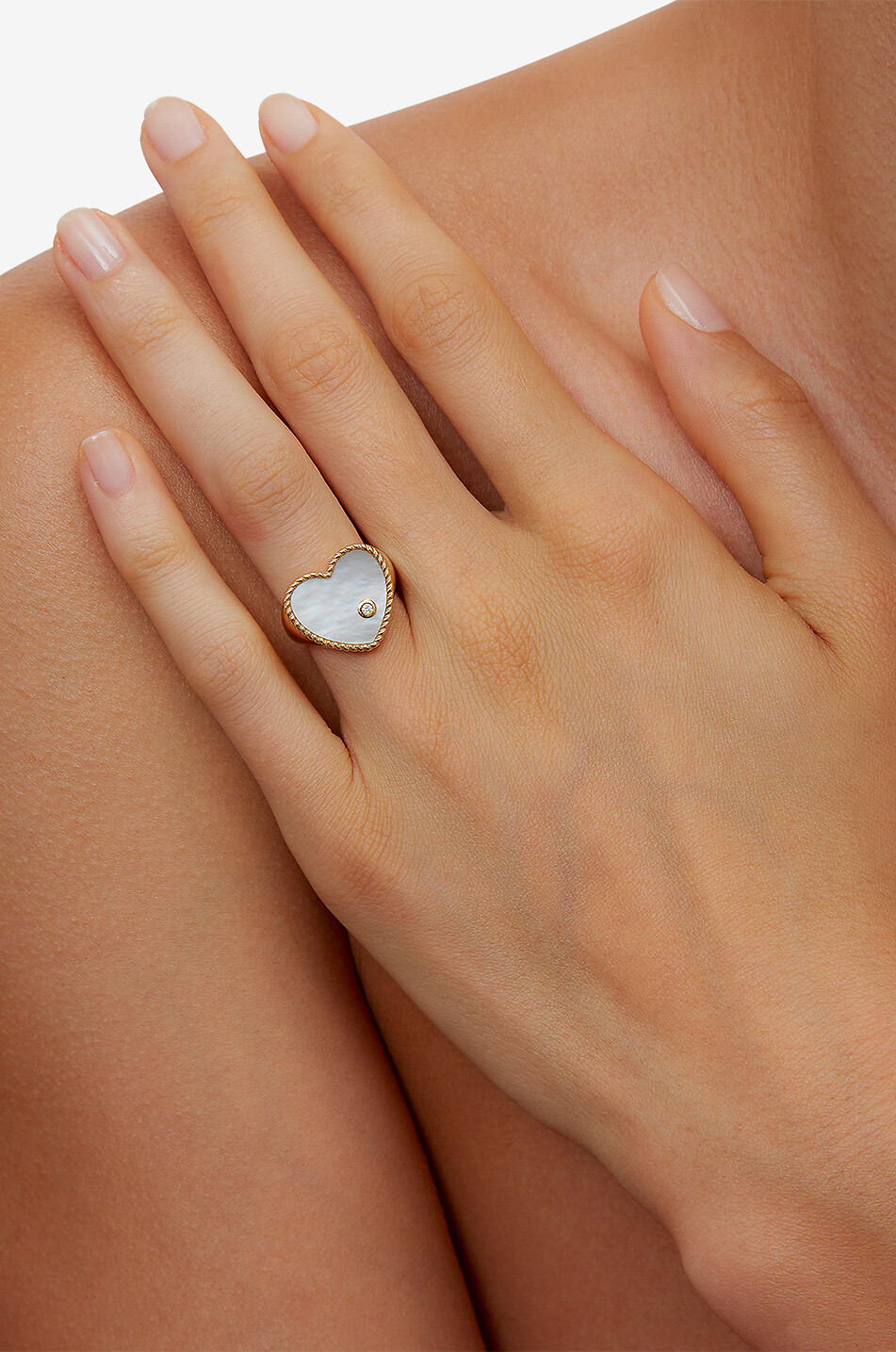 YVONNE LEON Coeur yellow gold and diamond signet ring with stone Women EGGSHELL 3