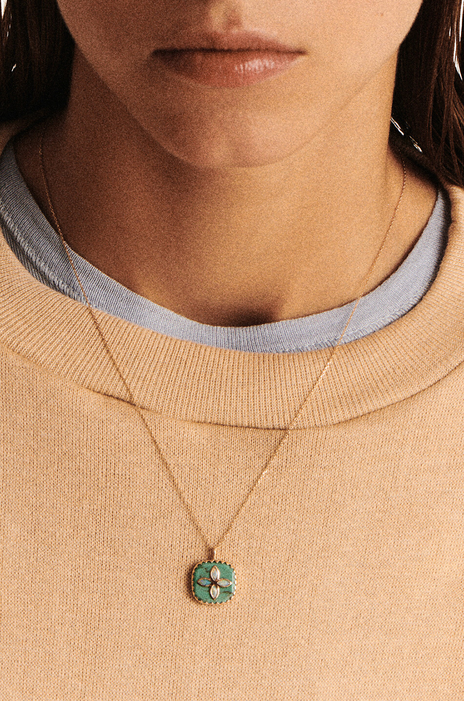 Bowie yellow gold and turquois necklace PASCALE MONVOISIN BLUE