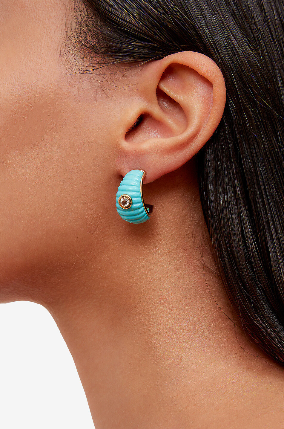 YVONNE LEON Berlingot GM turquoise and yellow gold earrings Women BLUE 3
