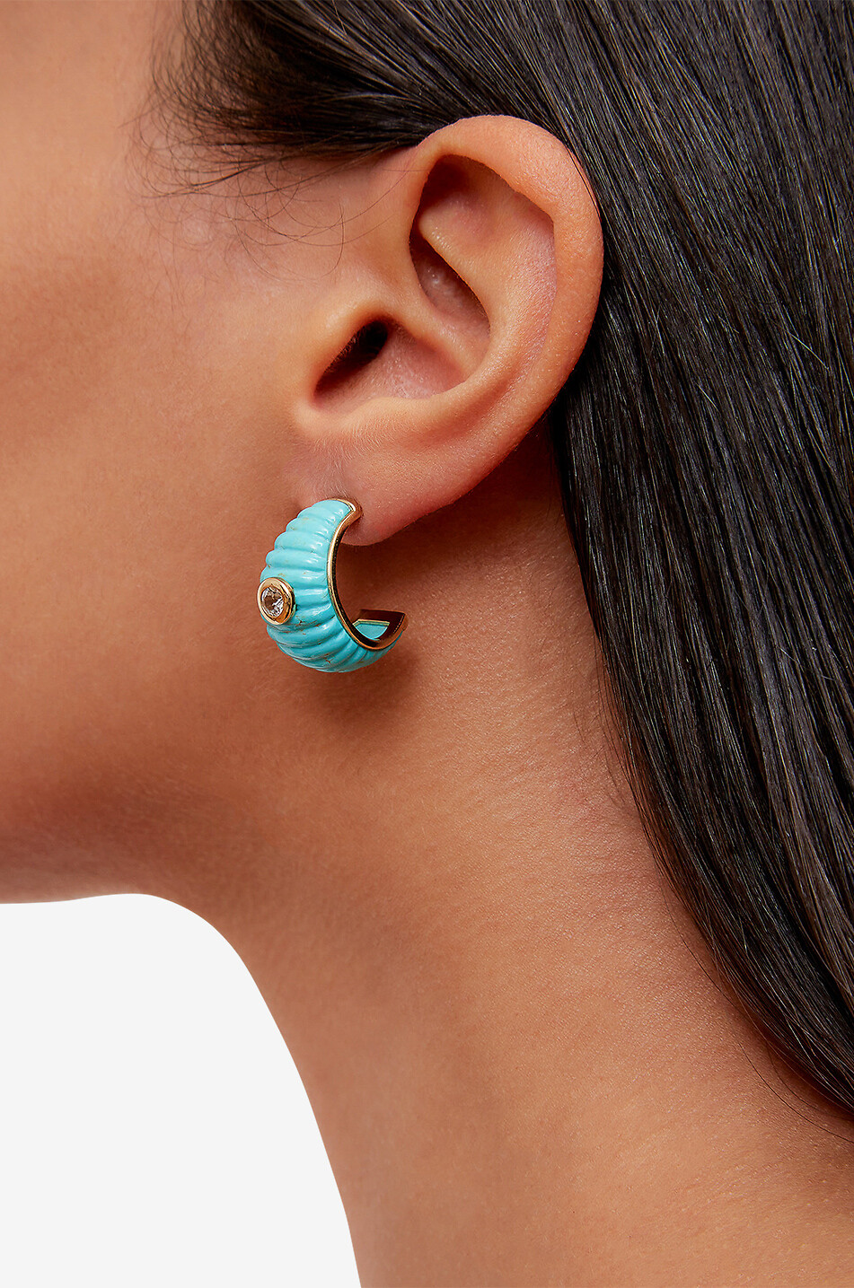 YVONNE LEON Berlingot GM turquoise and yellow gold earrings Women BLUE 4