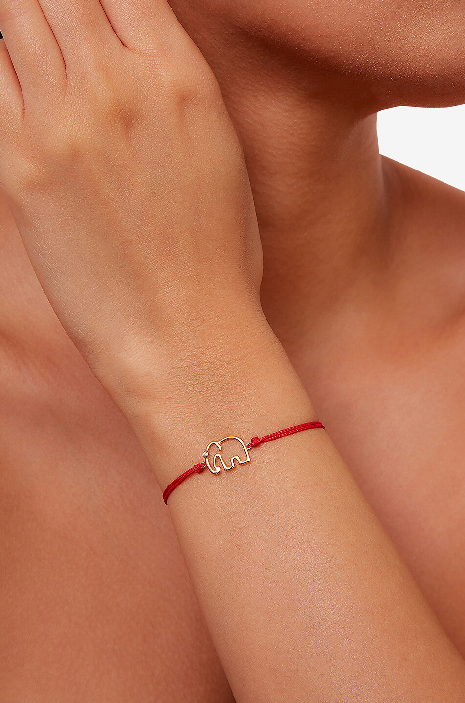 YVONNE LEON Elephant Fil cord bracelet with gold and diamond Women RED 2