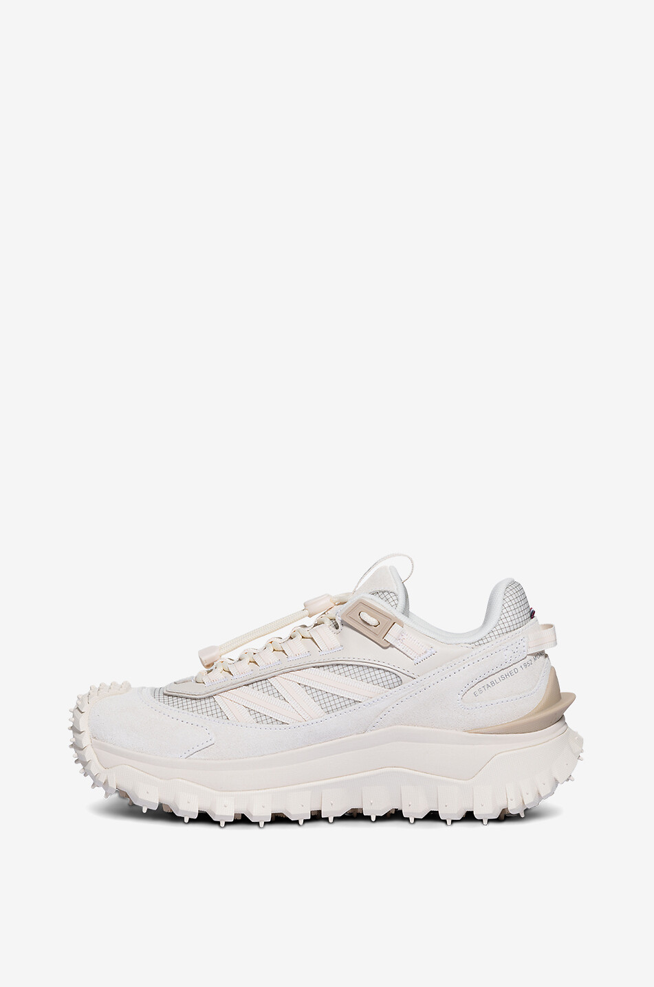 MONCLER Niedrige Sneakers aus kariertem Stoff und Wildleder Trailgrip Damen Hellbeige 3