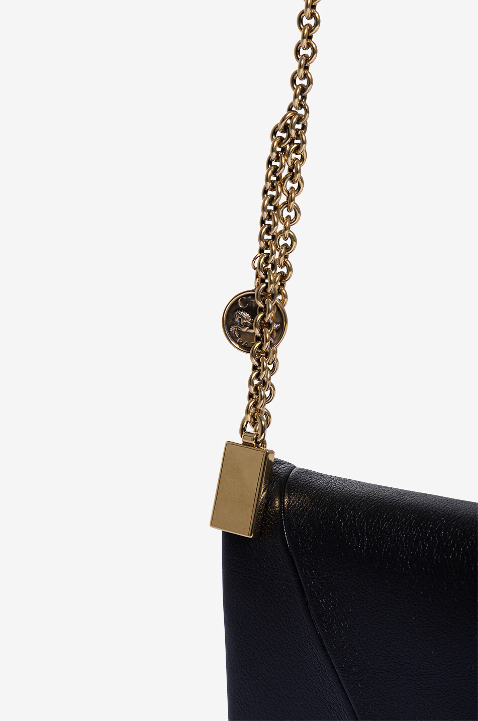 Portefeuille chaîne en cuir grainé Chloé Spin Flap