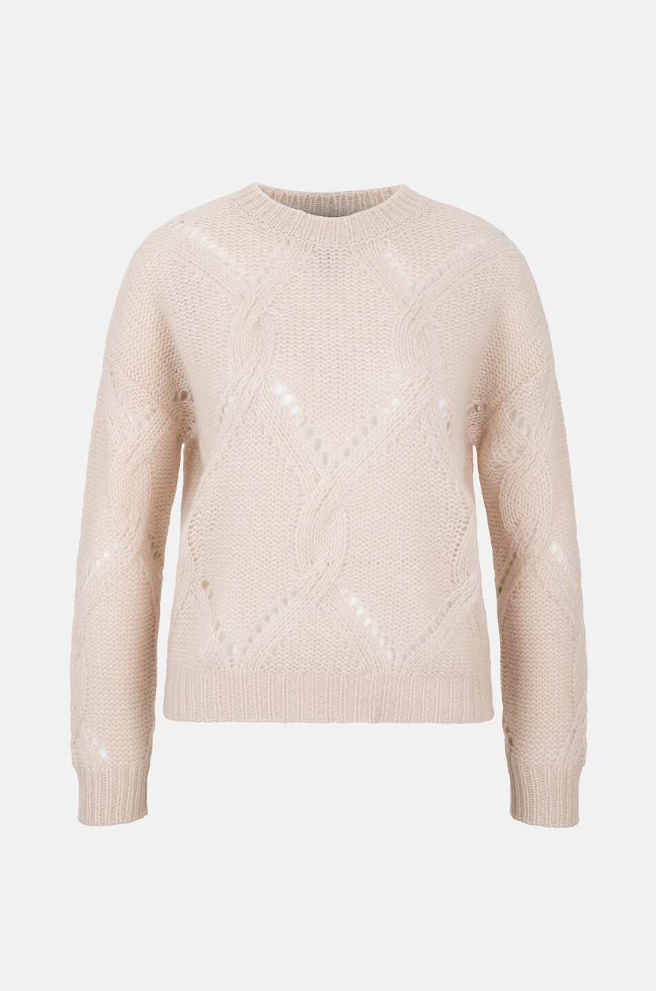 LU REN Lochstrickpullover mit Rundhalsausschnitt aus Kaschmir und Seide Almira Damen Hellbeige 1