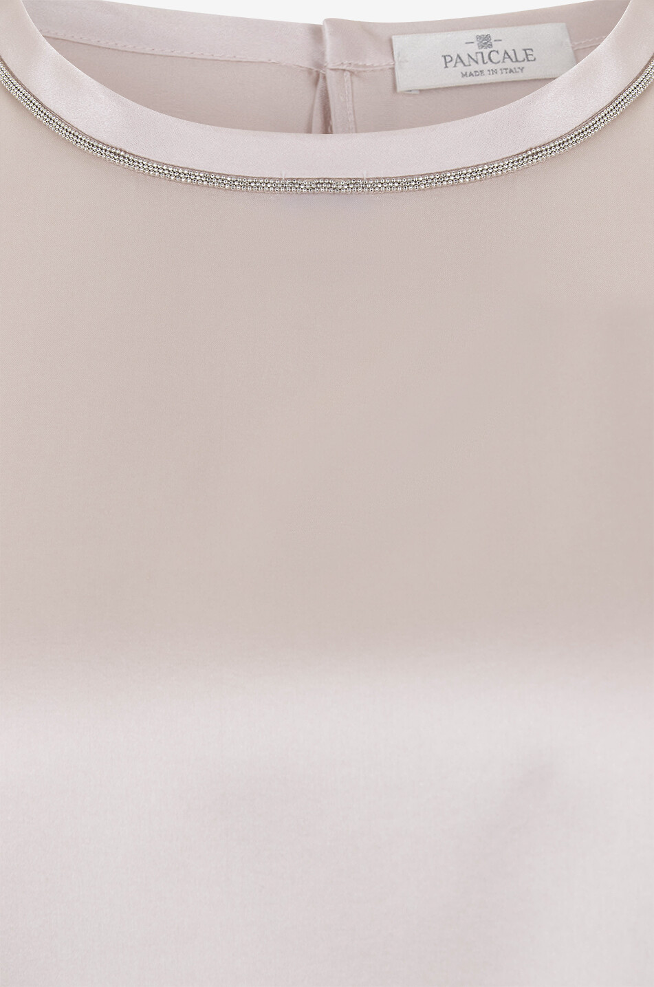 PANICALE Top en satin de soie à manches courtes brodé perles Femme ROSE CLAIR 3