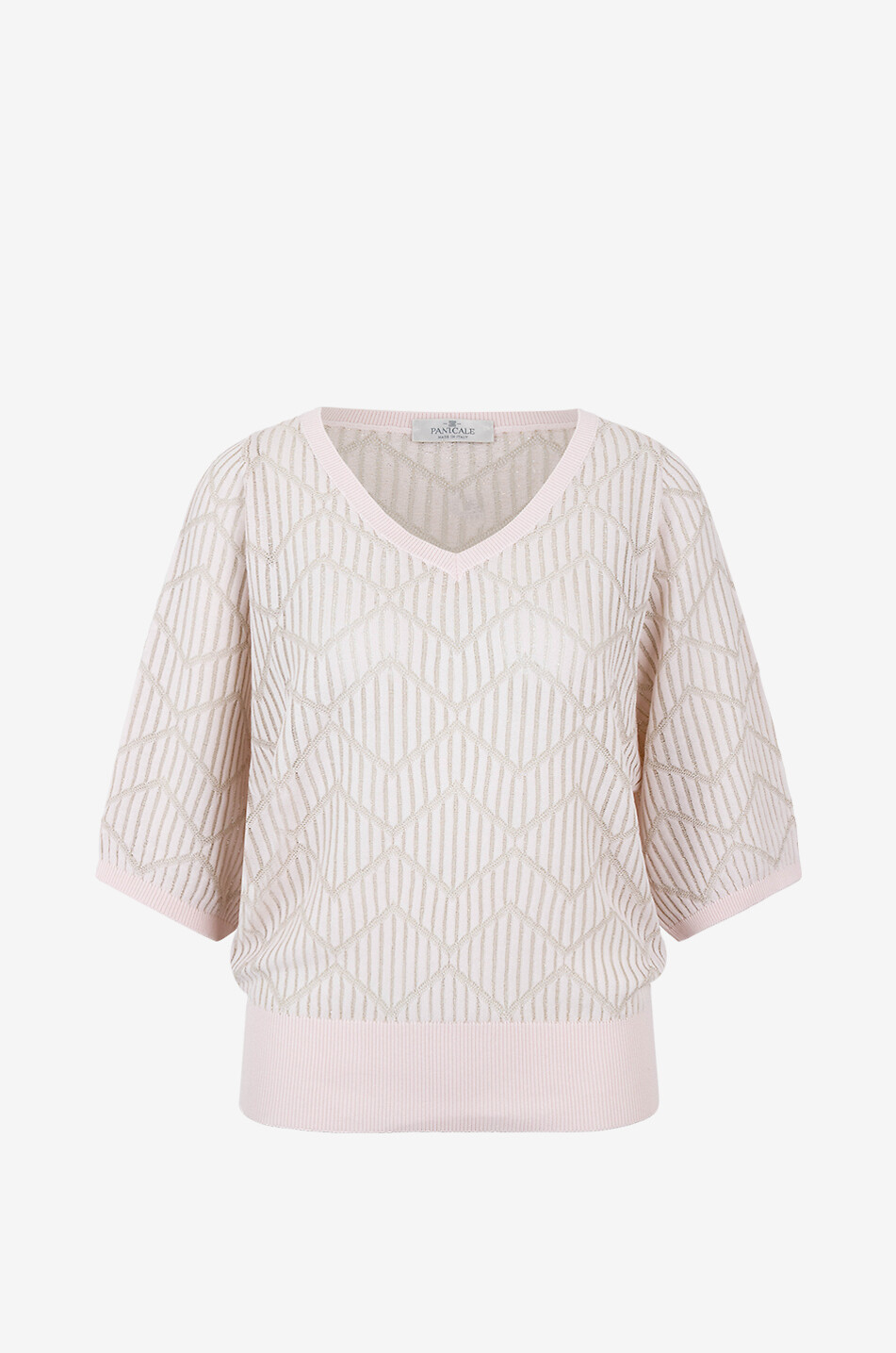Pull motifs zigzag à manches trois-quarts en coton mélangé