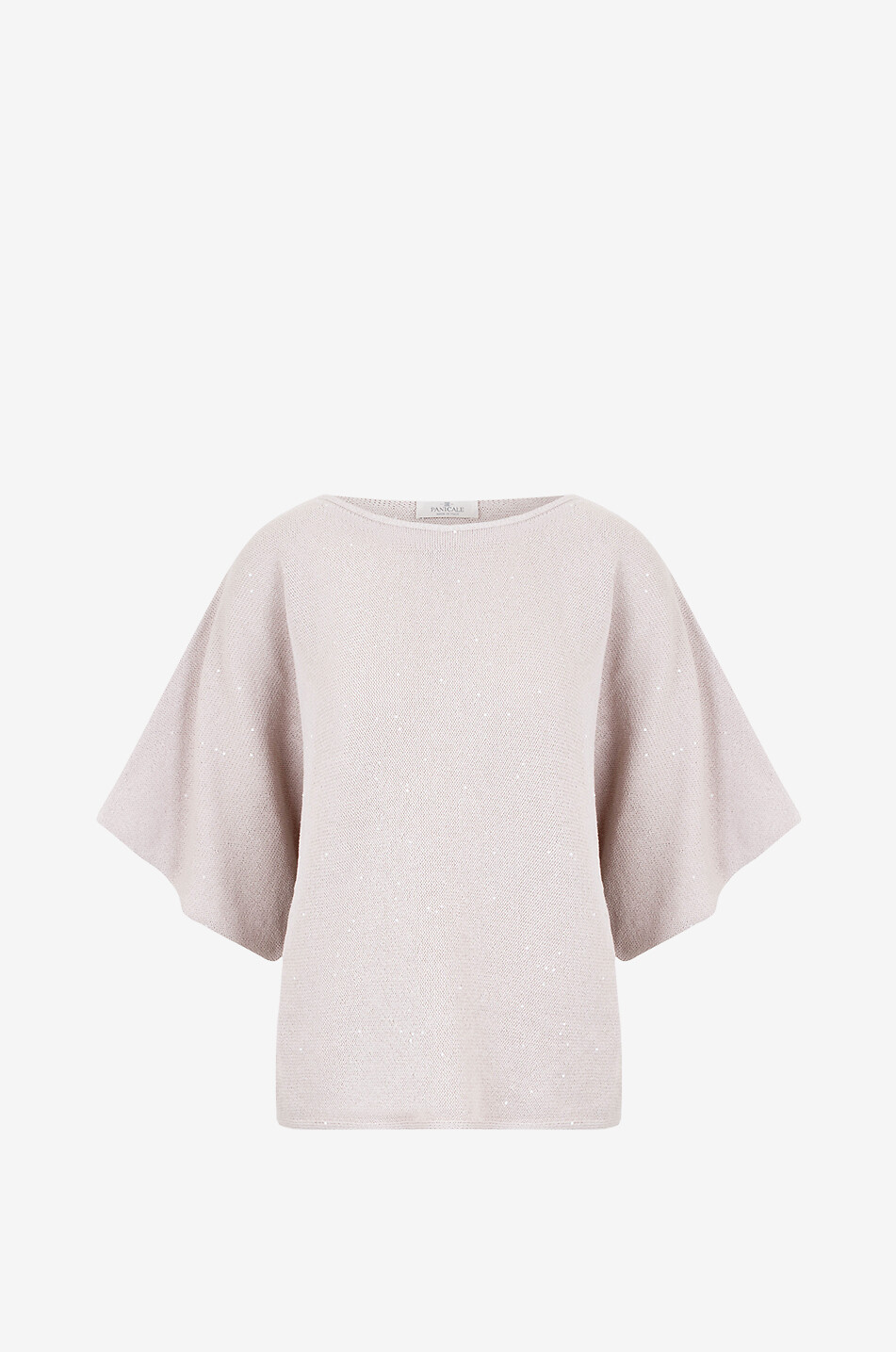 PANICALE Pull en coton et sequins à col bateau et manches kimono Femme ROSE 1