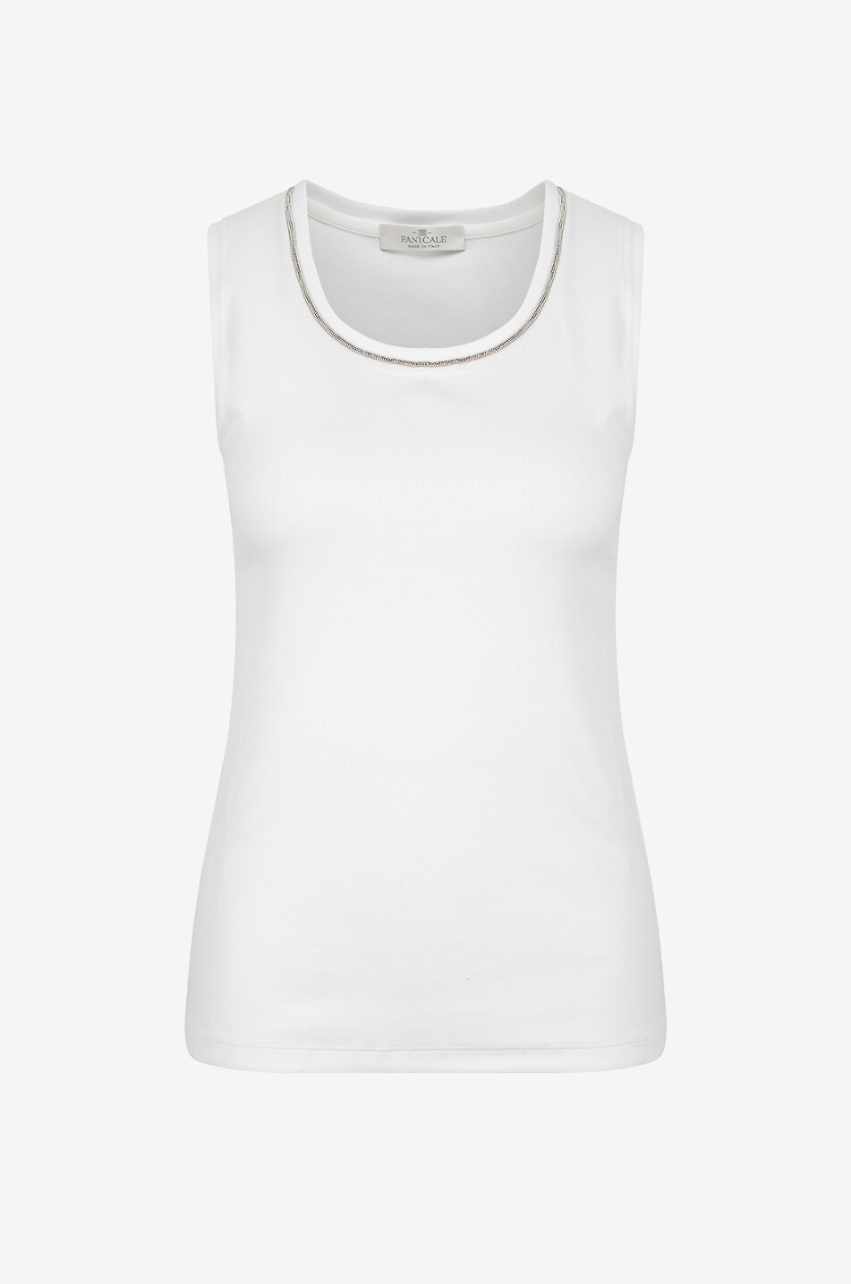 Bead embroidered cotton tank top