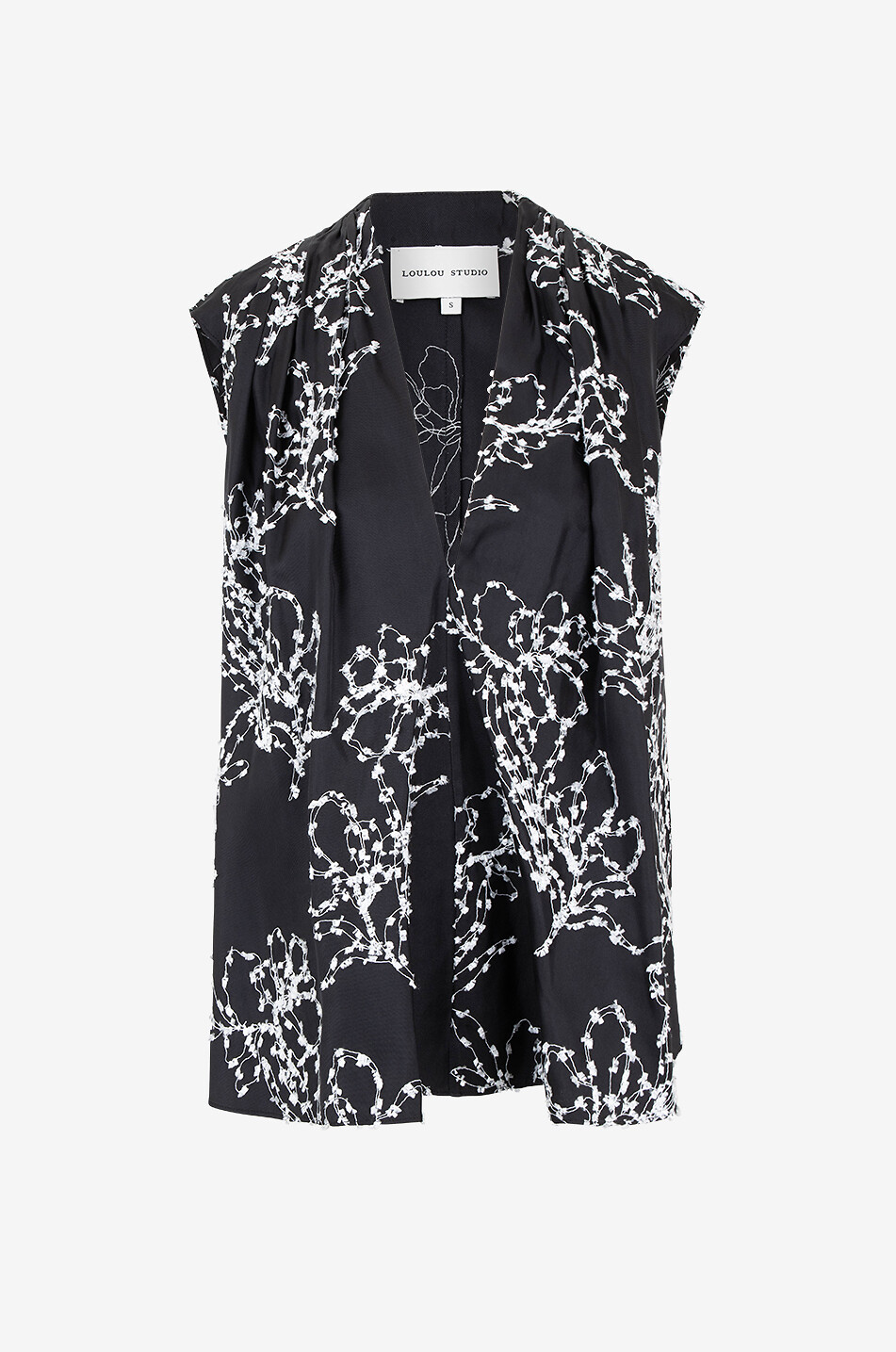 Top sans manches en soie brodé fleurs Asel