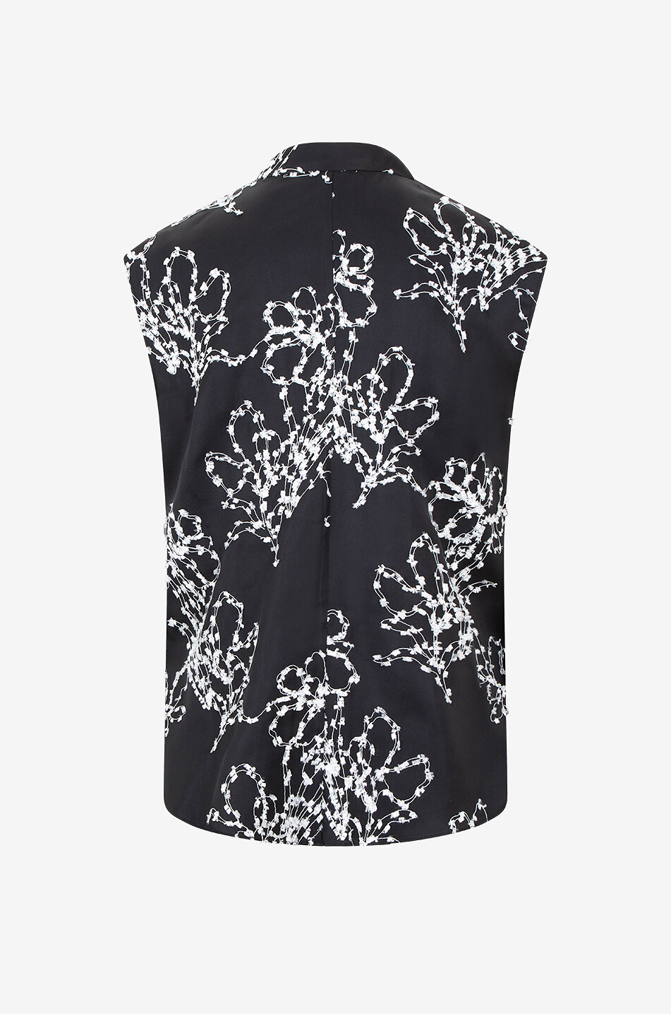 Top sans manches en soie brodé fleurs Asel