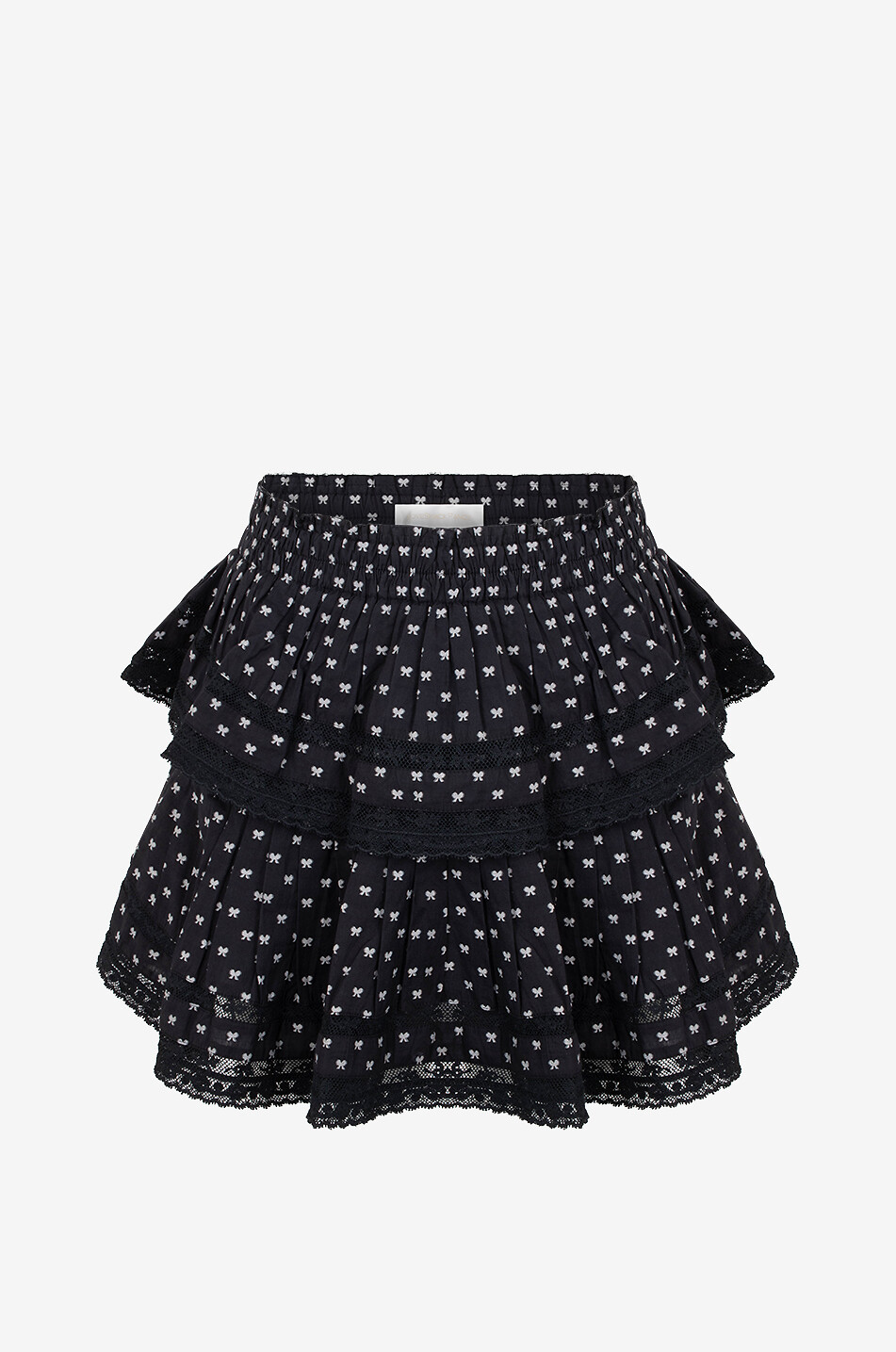 LOVESHACKFANCY Ruffle tiered-flounded bow-patterned cotton mini skirt Women DARK BLUE 1