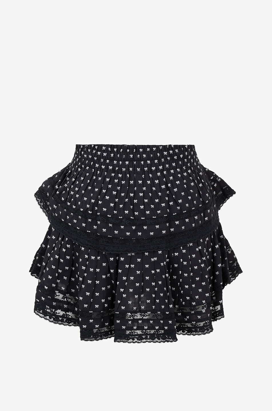 LOVESHACKFANCY Ruffle tiered-flounded bow-patterned cotton mini skirt Women DARK BLUE 2