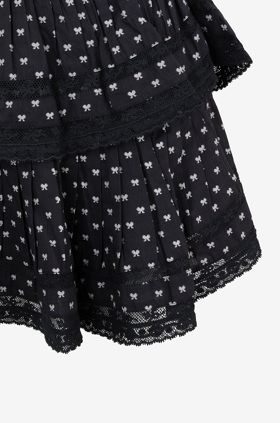 LOVESHACKFANCY Ruffle tiered-flounded bow-patterned cotton mini skirt Women DARK BLUE 3