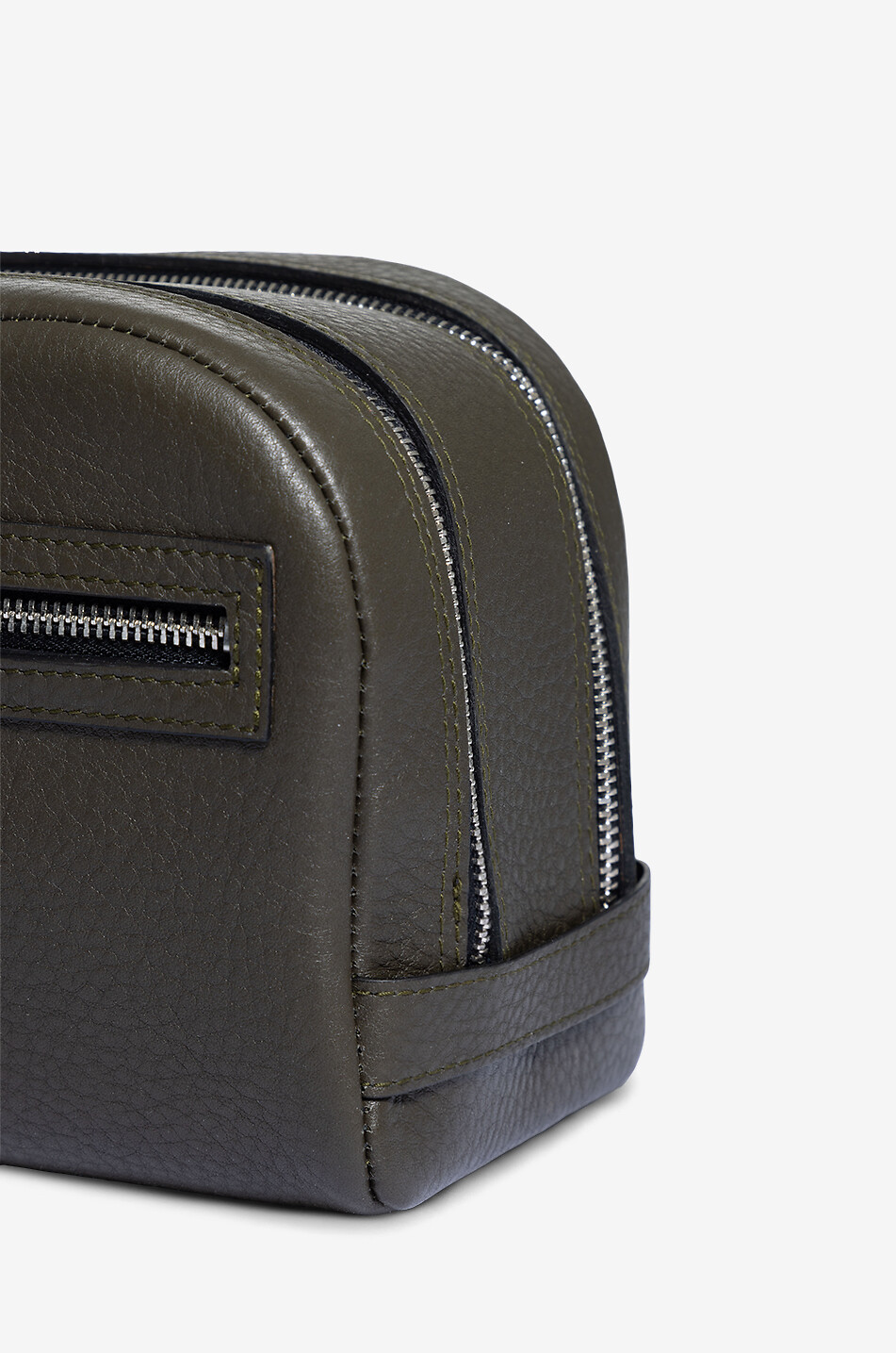 F. HAMMANN Grande trousse de toilette en cuir à deux compartiments Homme VERT FONCÉ 5
