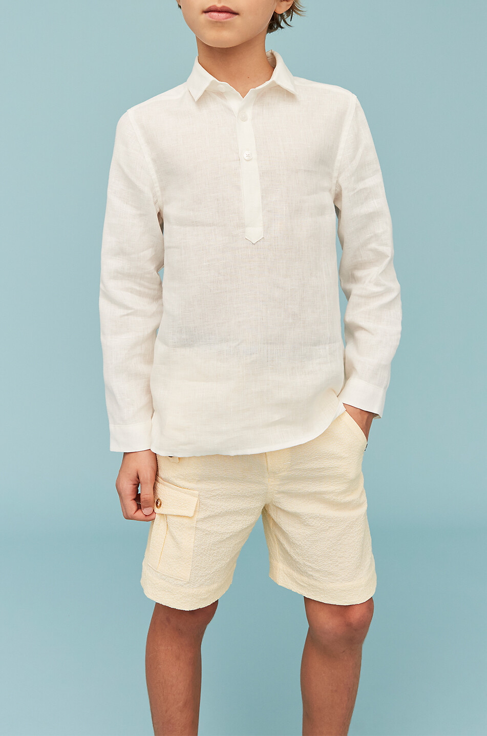 J&JOSH Boys' linen caftan shirt Boy EGGSHELL 3