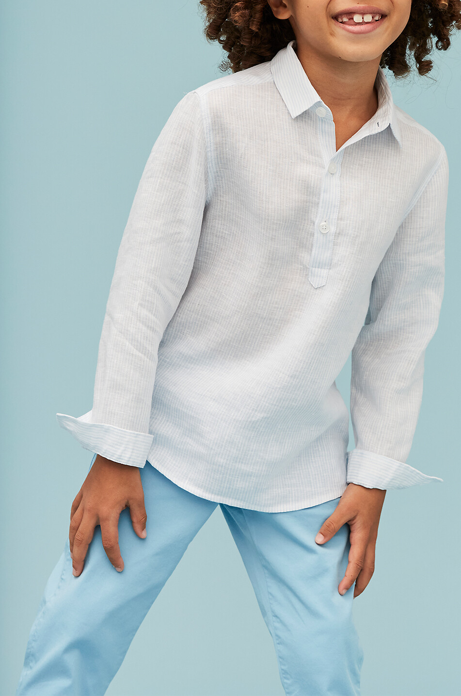 J&JOSH Chemise caftan en lin garçon Garçon BLEU CLAIR 3