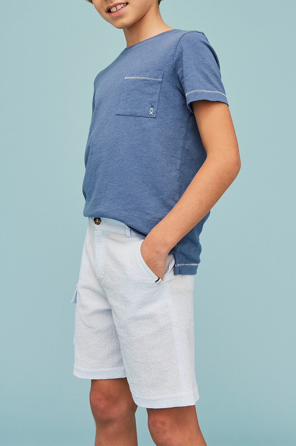 J&JOSH Short cargo en seersucker rayé garçon Garçon BLEU 3