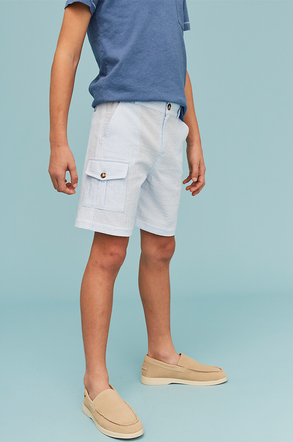 J&JOSH Short cargo en seersucker rayé garçon Garçon BLEU 4