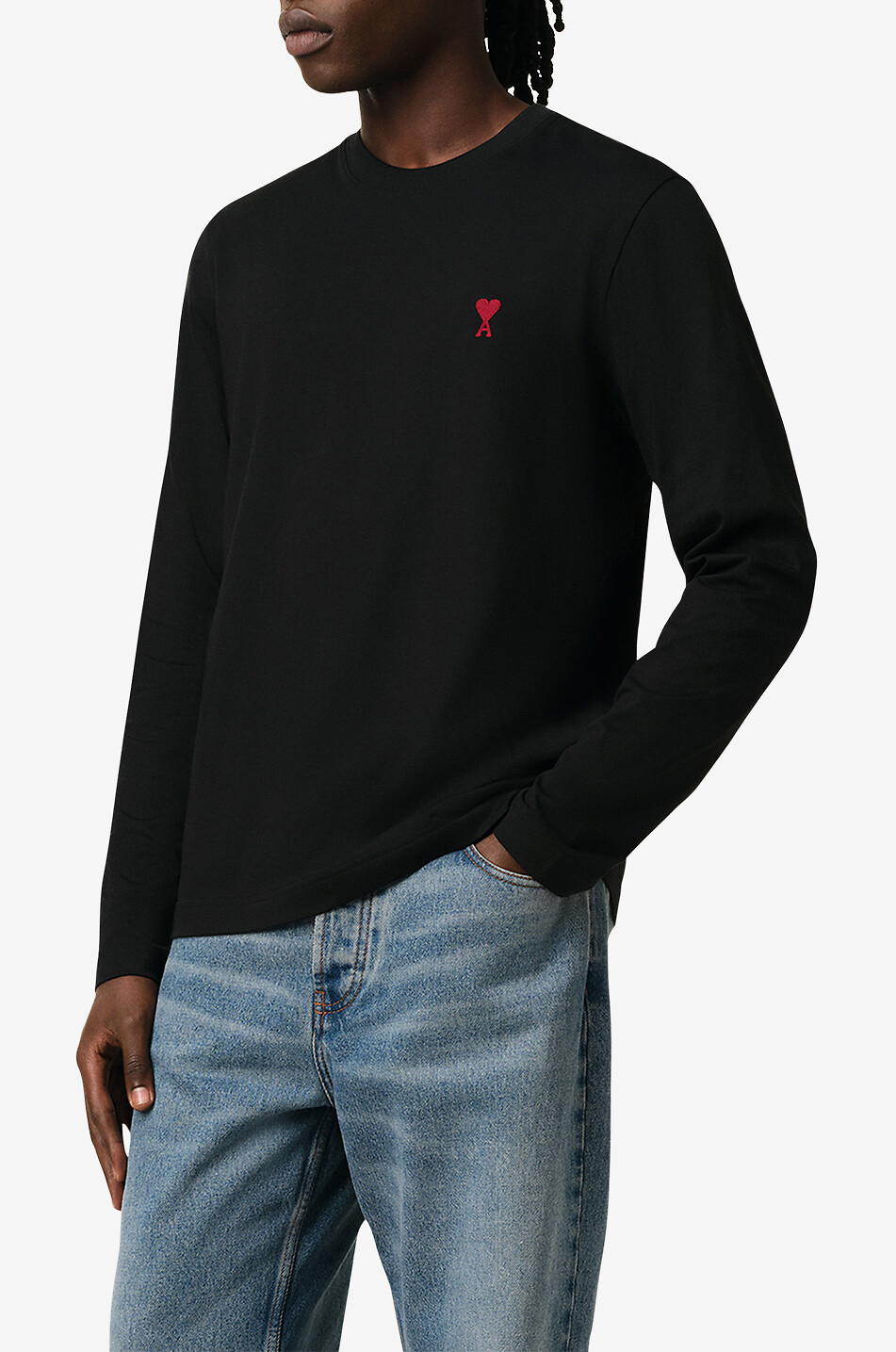 AMI T-shirt à manches longues en coton bio Ami de Coeur Homme NOIR 4
