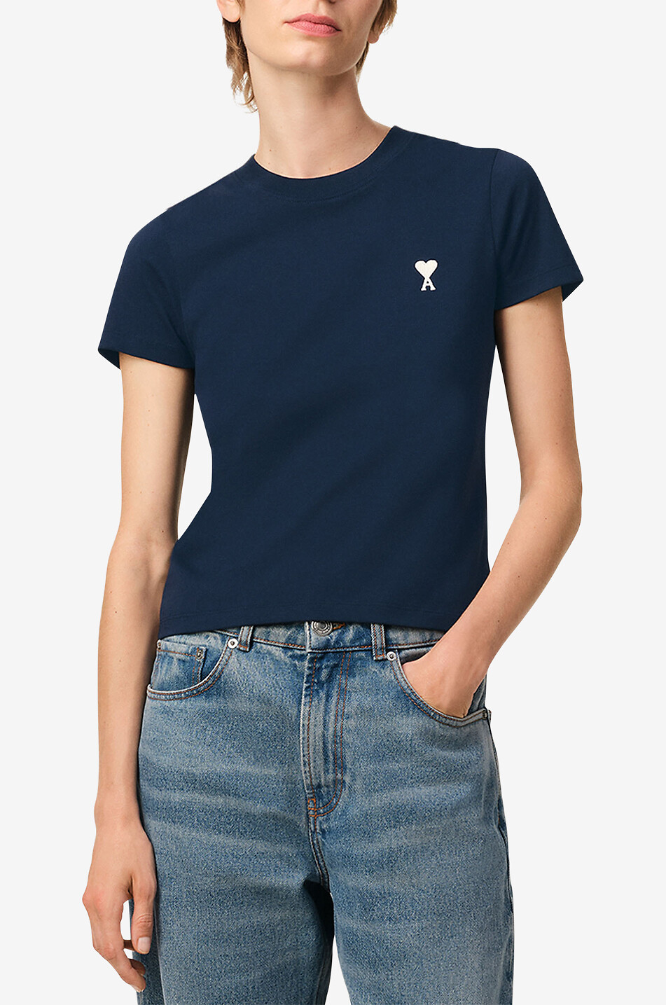 AMI Ami de Coeur short-sleeved prganig cotton T-shirt Women DARK BLUE 2