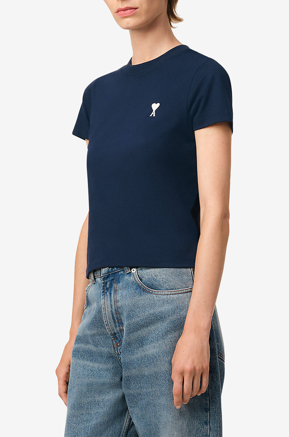 AMI Ami de Coeur short-sleeved prganig cotton T-shirt Women DARK BLUE 3