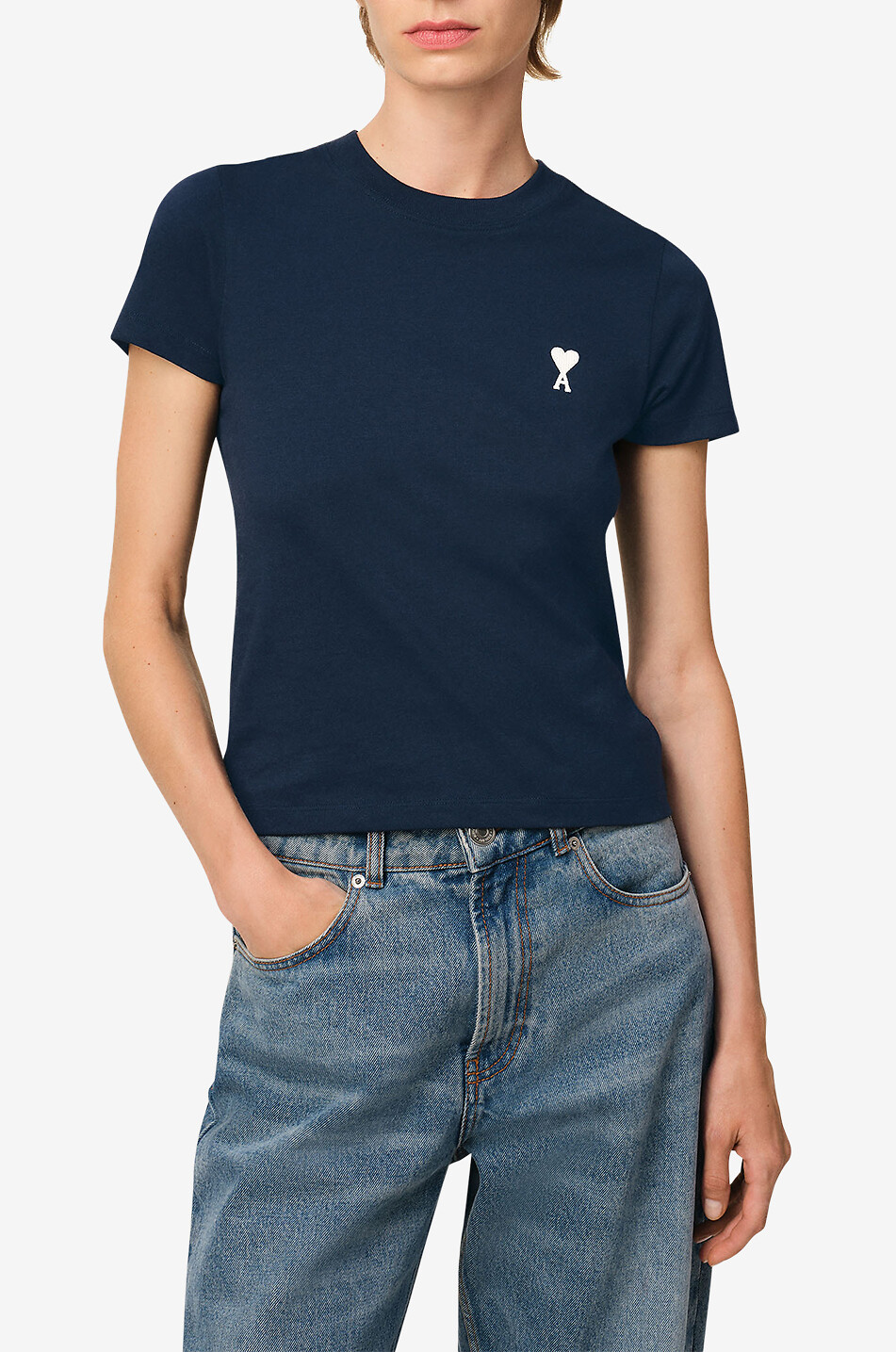 AMI Ami de Coeur short-sleeved prganig cotton T-shirt Women DARK BLUE 5