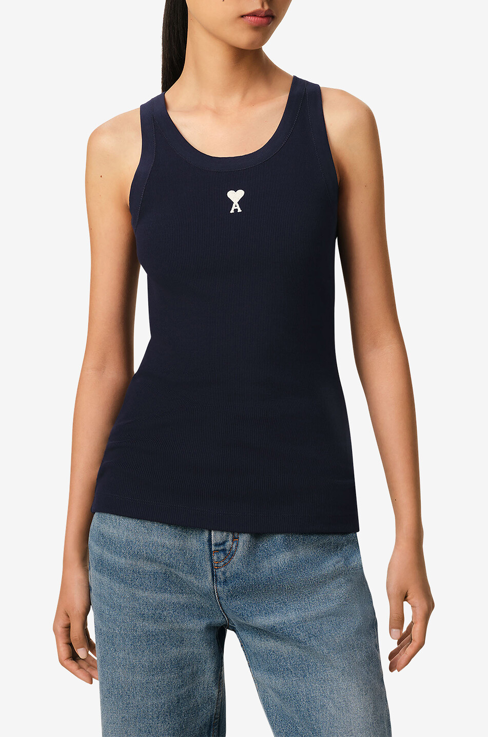 AMI Ami de Coeur ribbed cotton tank top Women DARK BLUE 2