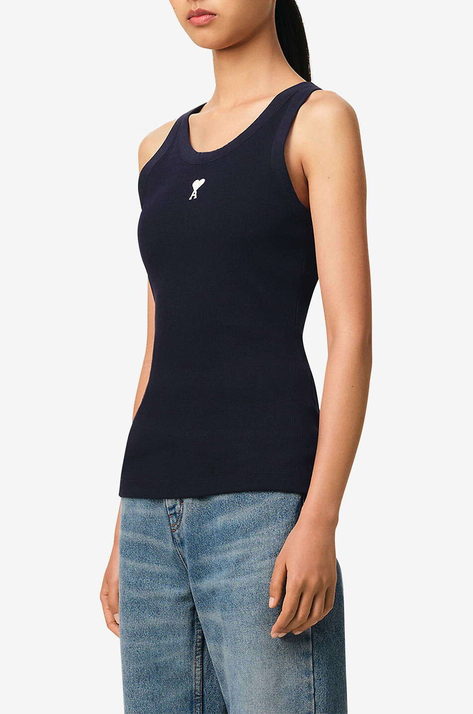 AMI Ami de Coeur ribbed cotton tank top Women DARK BLUE 3