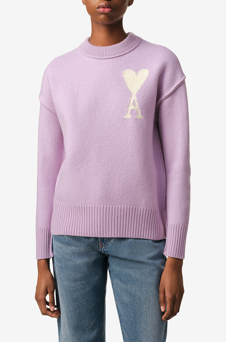 AMI Pull à col rond en laine Ami de Coeur Femme VIOLET CLAIR 2