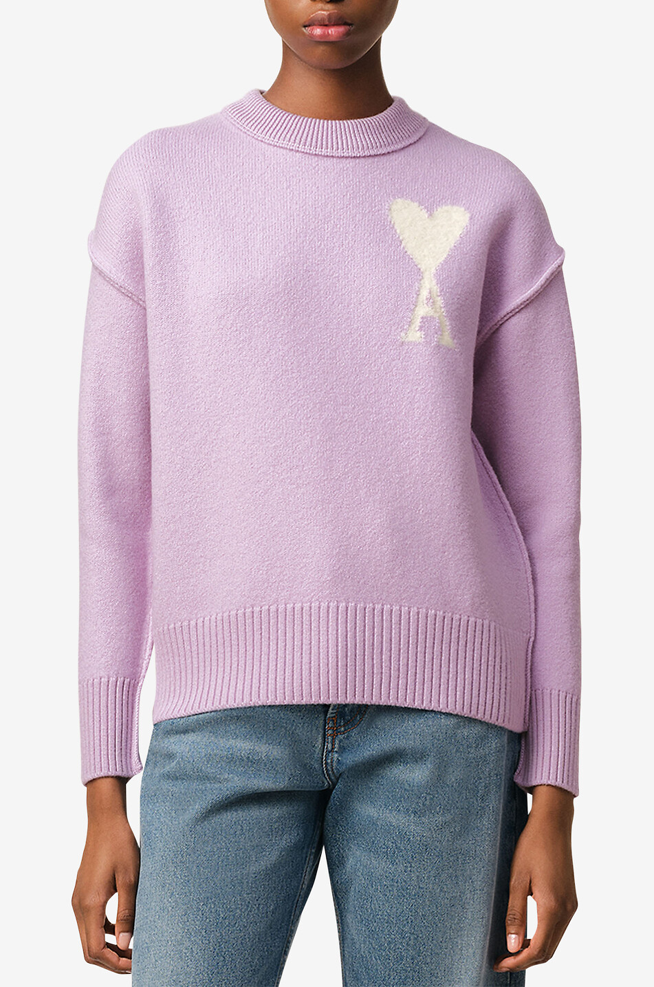 AMI Pull à col rond en laine Ami de Coeur Femme VIOLET CLAIR 5