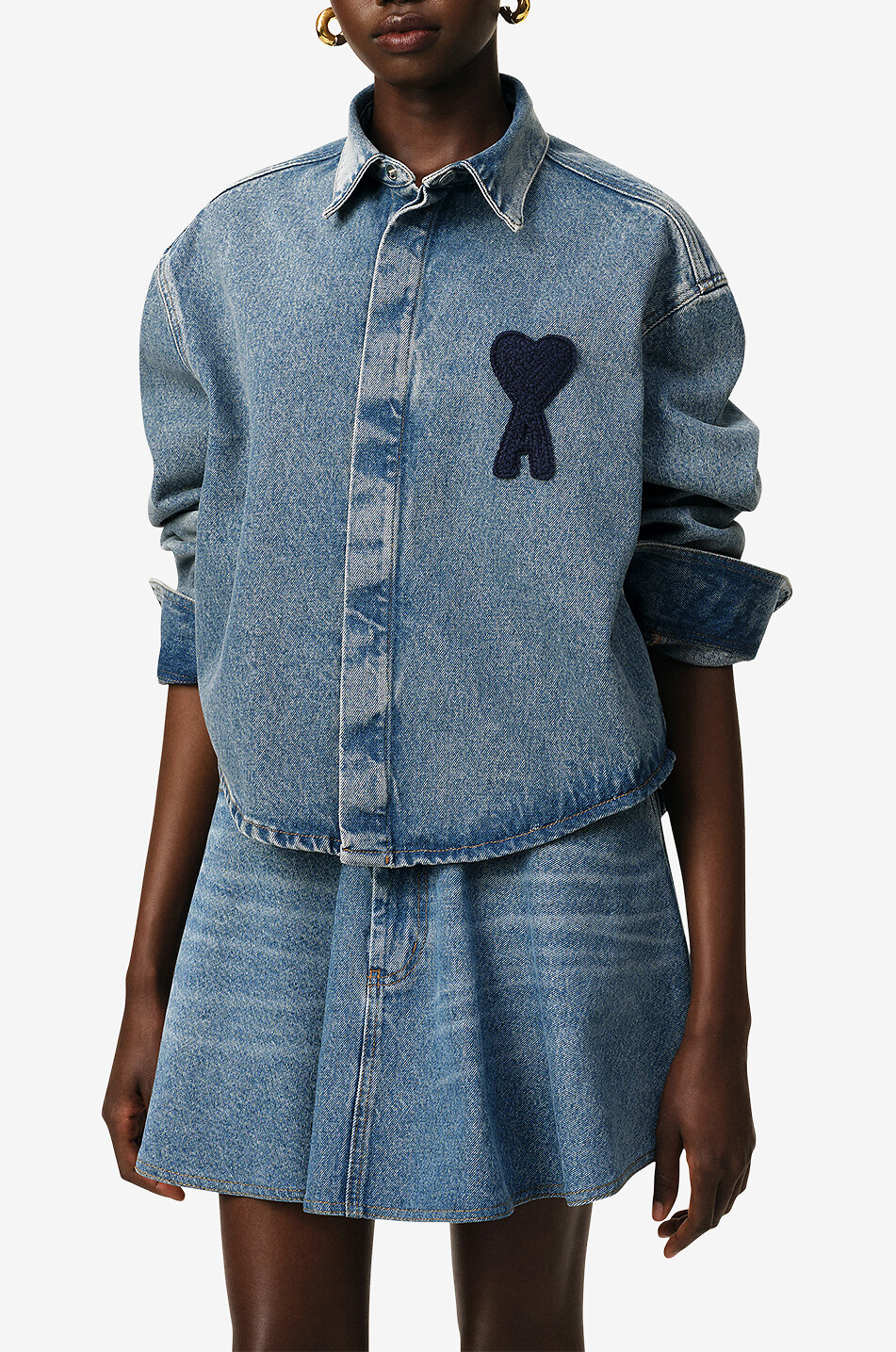 AMI Ami de Coeur cropped loose denim shirt Women BLUE 3