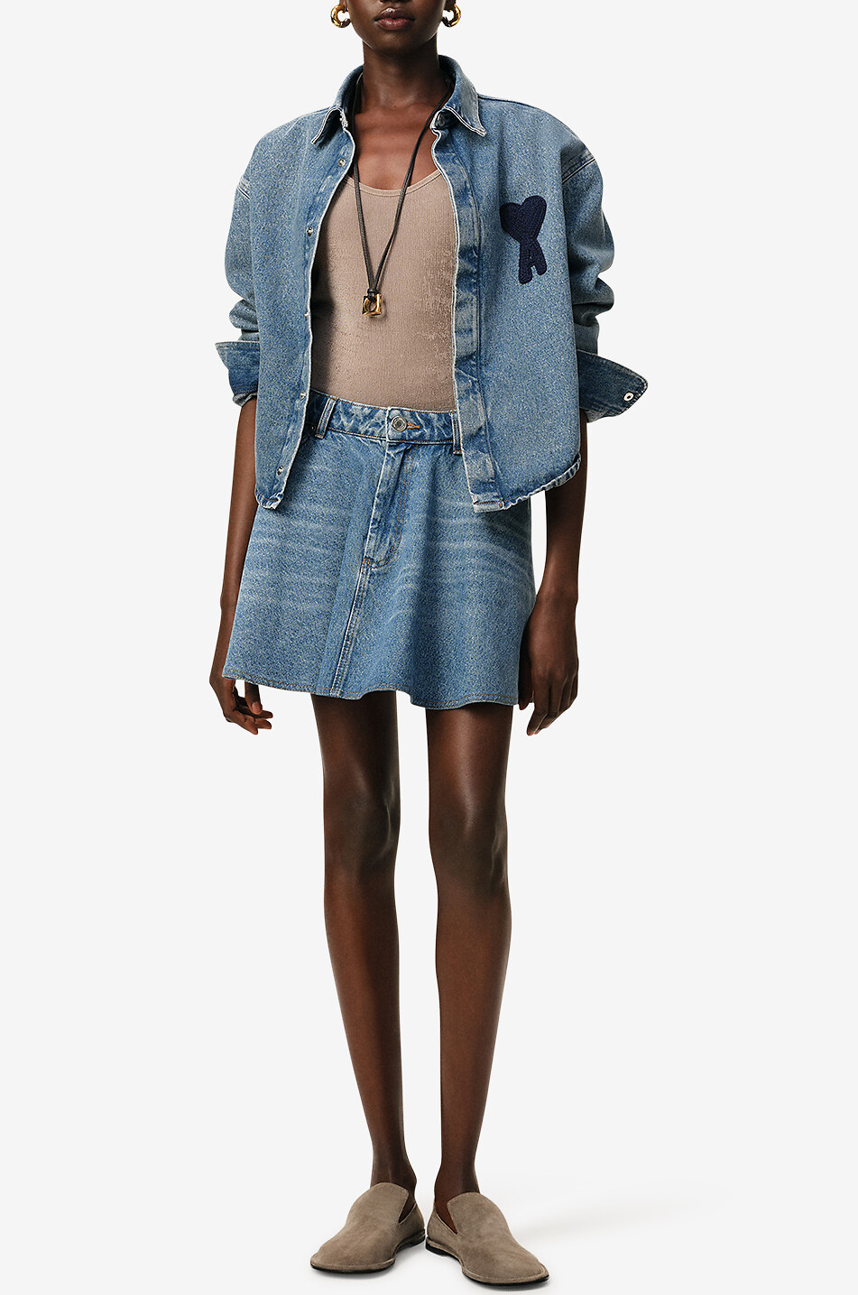 AMI Ami de Coeur cropped loose denim shirt Women BLUE 4