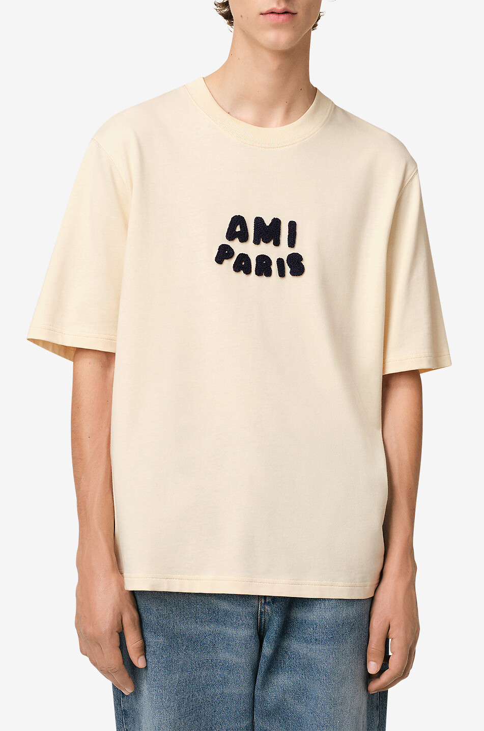 AMI Kurzärmeliges T-Shirt aus Biobaumwolle Ami Paris Herren CREMEFARBEN 4