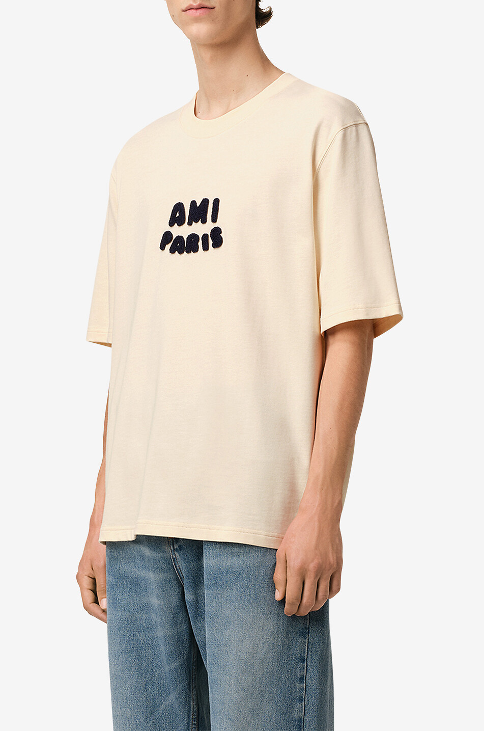 AMI Kurzärmeliges T-Shirt aus Biobaumwolle Ami Paris Herren CREMEFARBEN 5