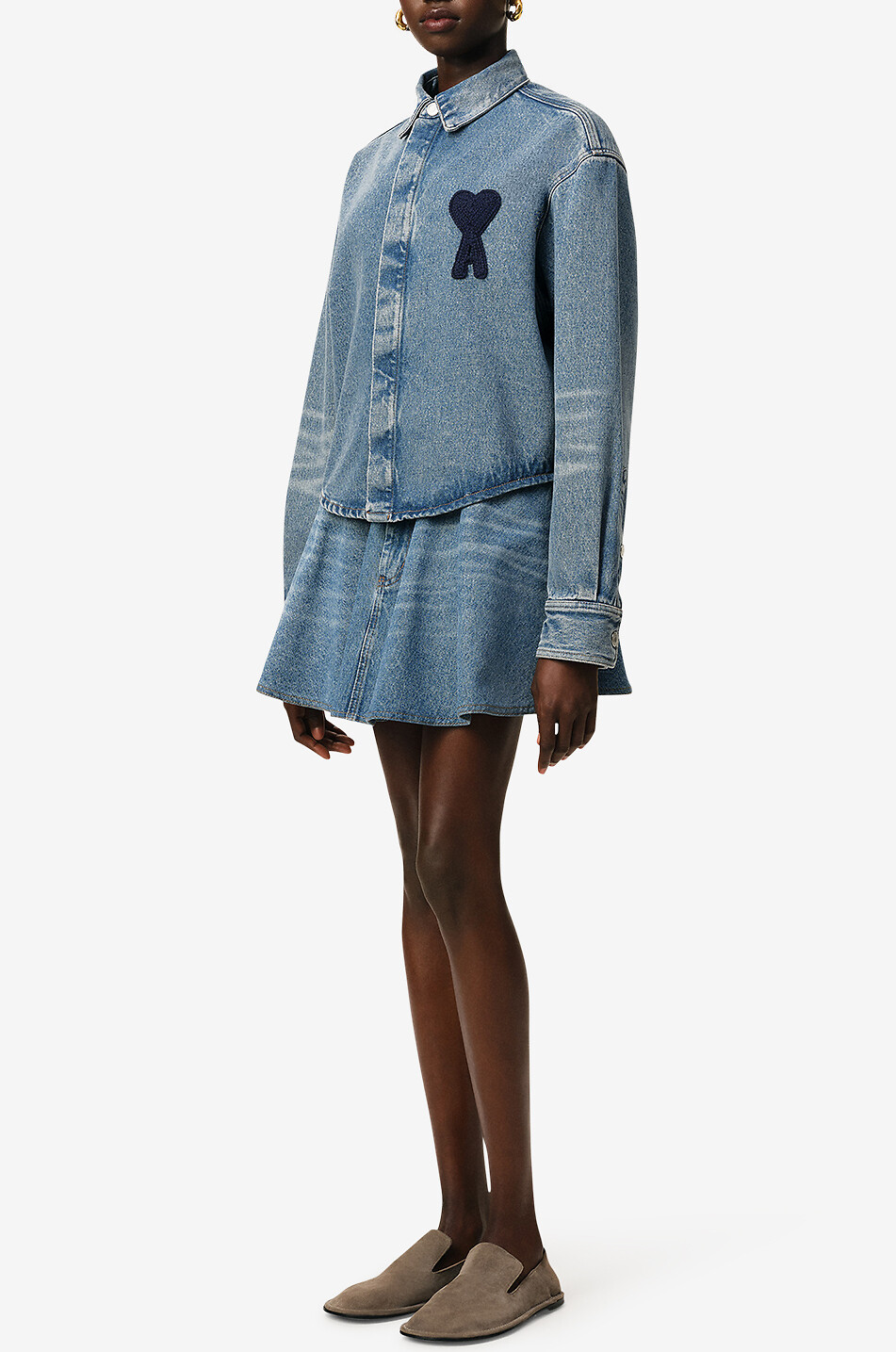 AMI Ami de Coeur cropped loose denim shirt Women BLUE 5