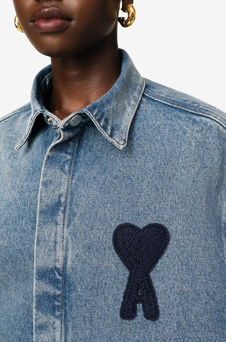AMI Ami de Coeur cropped loose denim shirt Women BLUE 2