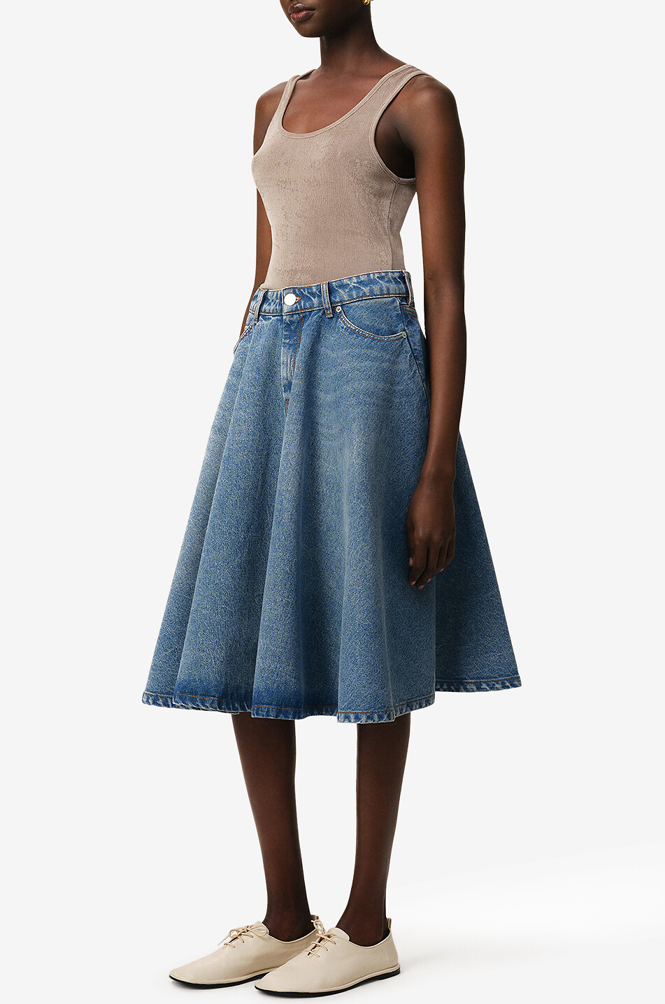 AMI Godet pleat flared denim midi skirt Women BLUE 3