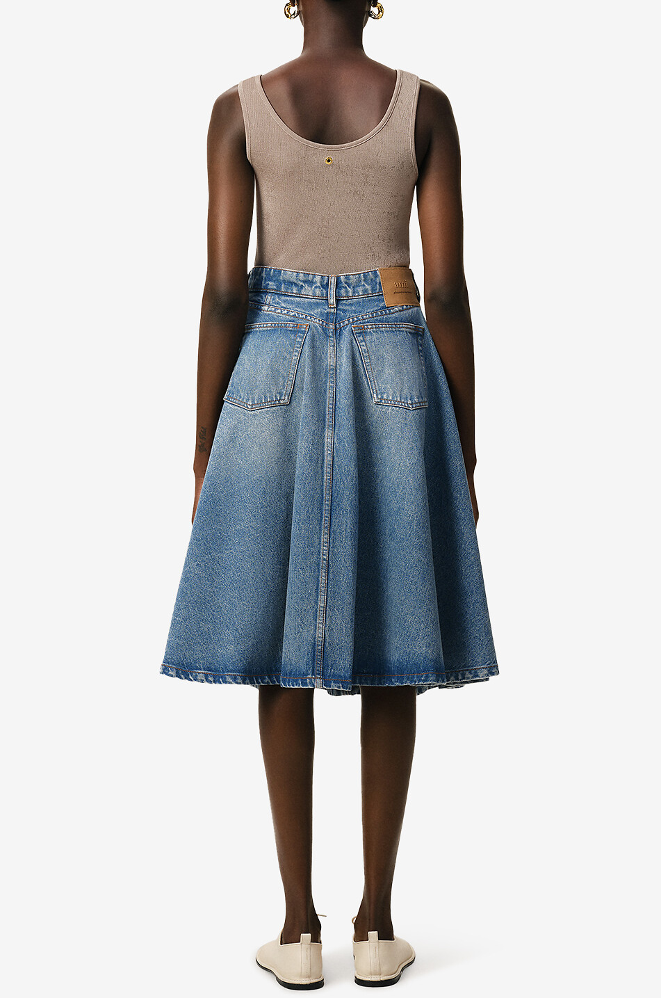 AMI Godet pleat flared denim midi skirt Women BLUE 4