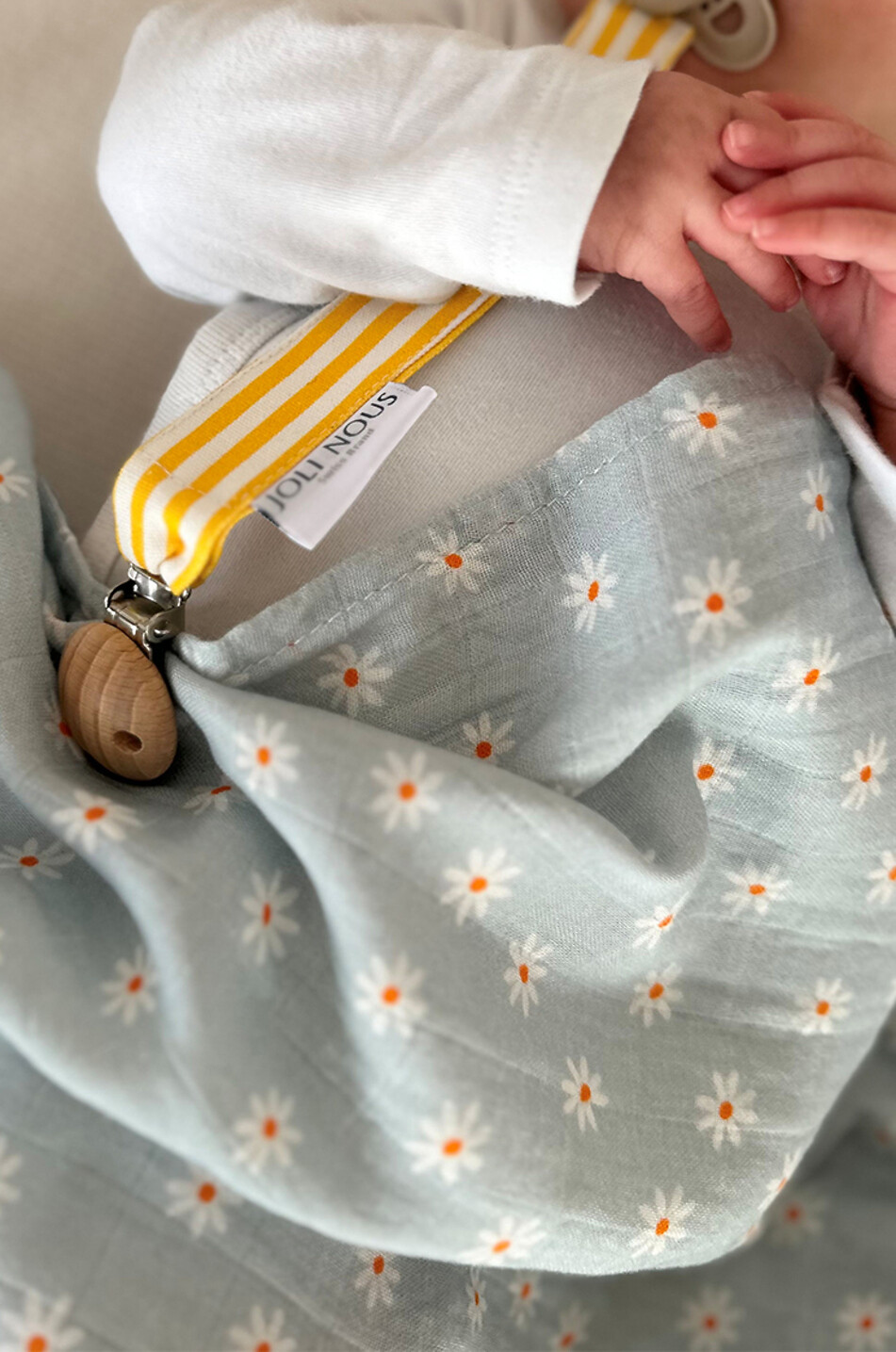 JOLI NOUS Schnullerband für Babys aus Stoff Oeko-Tex Rayé Baby GELB 4