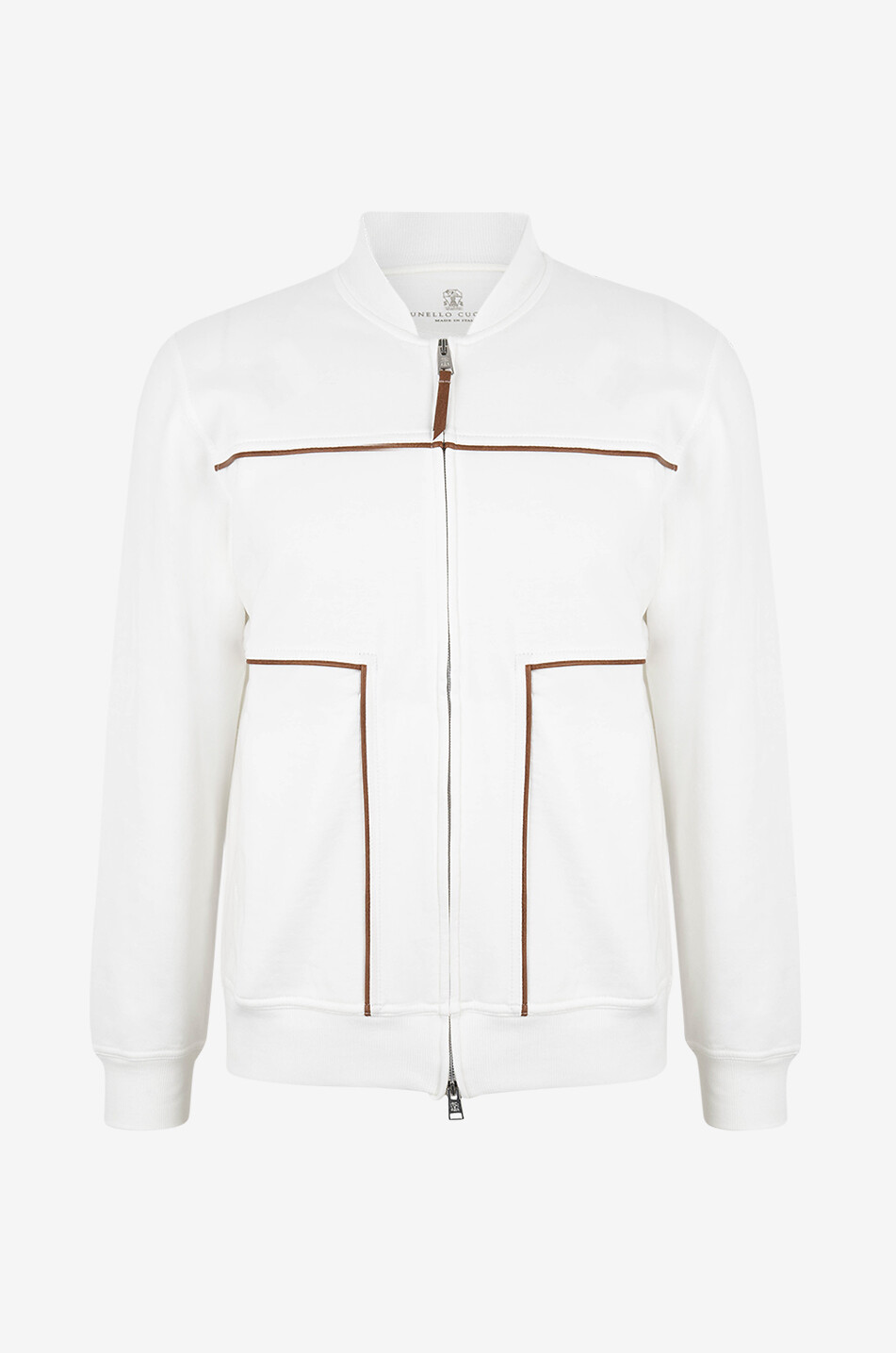 Sweat-shirt zippé à passepoils en cuir synthétique