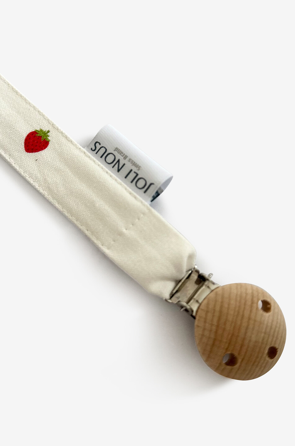 JOLI NOUS Schnullerband für Babys aus Stoff Oeko-Tex Fraise Baby WEISS 2