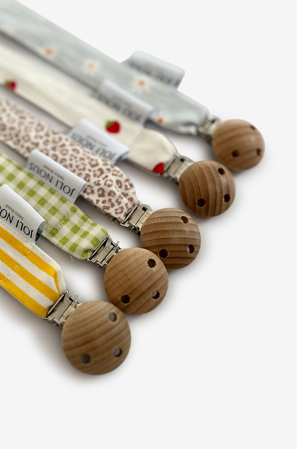 JOLI NOUS Schnullerband für Babys aus Stoff Oeko-Tex Fraise Baby WEISS 5