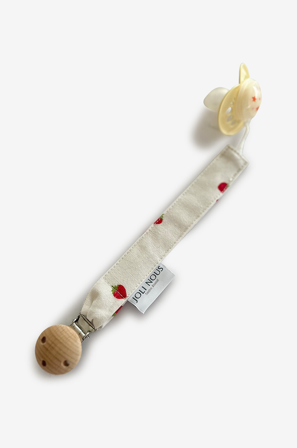 JOLI NOUS Schnullerband für Babys aus Stoff Oeko-Tex Fraise Baby WEISS 1