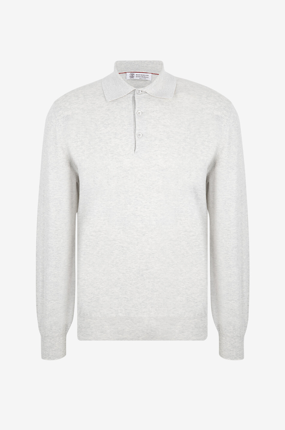 BRUNELLO CUCINELLI Pull polo fin en coton à bords contrastés Homme GRIS CLAIR 1