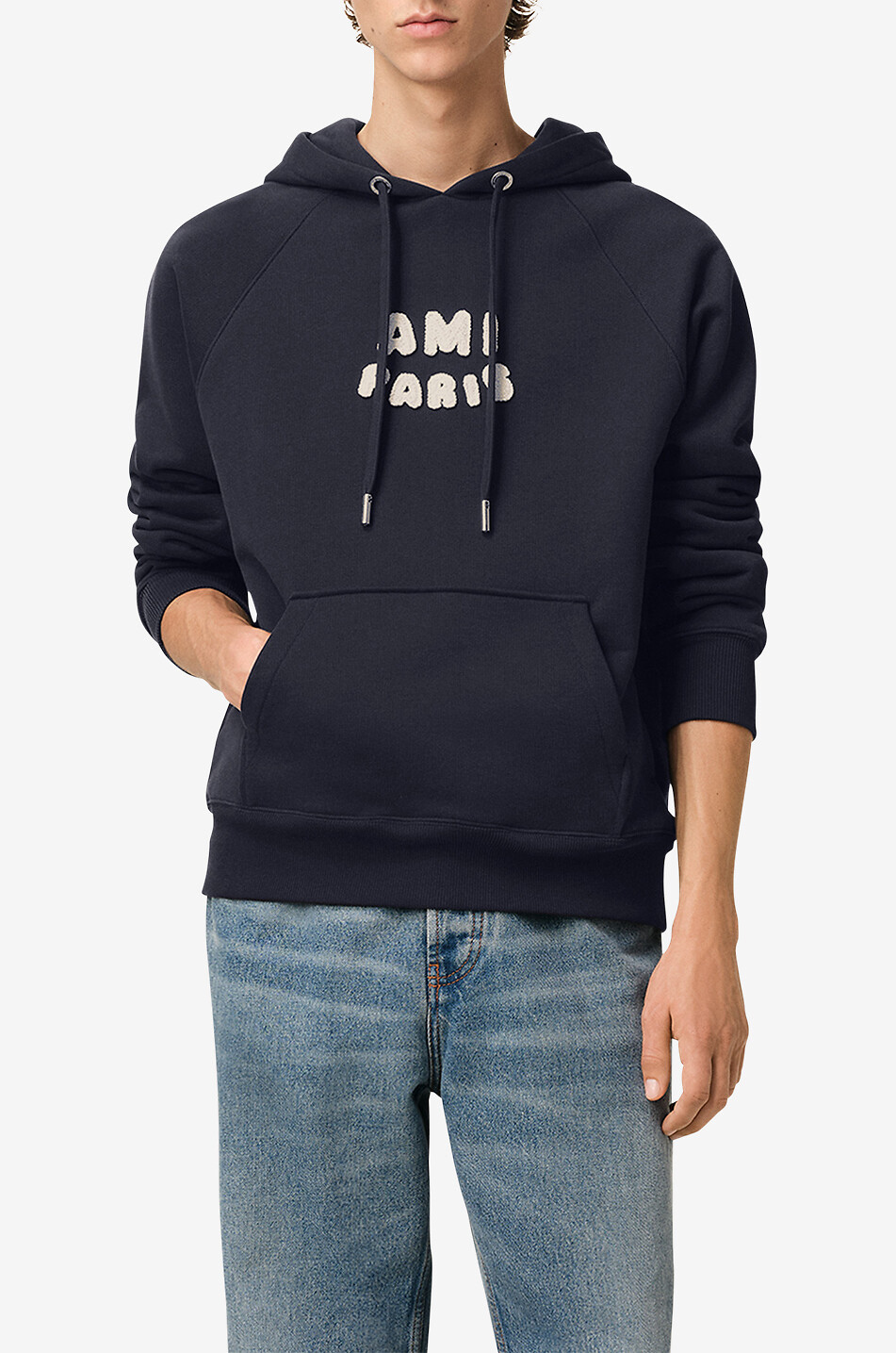 AMI Sweat-shirt à capuche en coton bio Ami Paris Homme BLEU FONCE 5